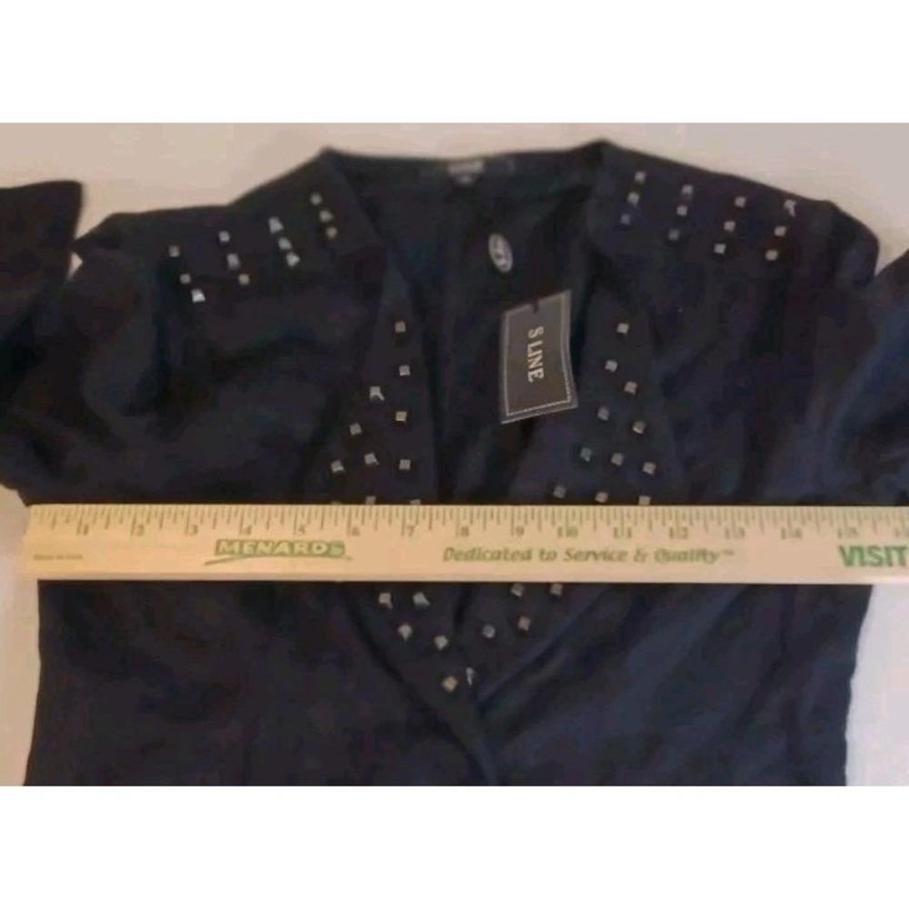 S Line Black Studded Moto Jacket Edgy Asymmetrical Cropped Blazer Women's M - Picture 9 of 9